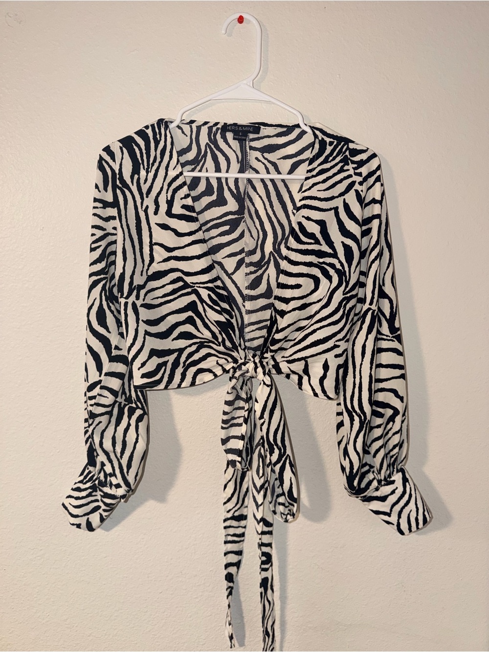 Tie-Front Zebra Print Crop Top in Black & White